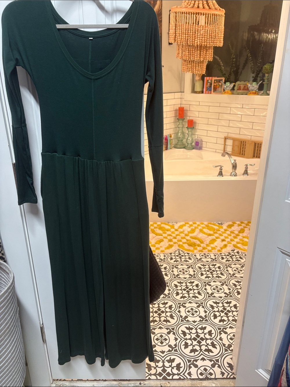 Long Sleeve Dark Green V-Neck Women's romper